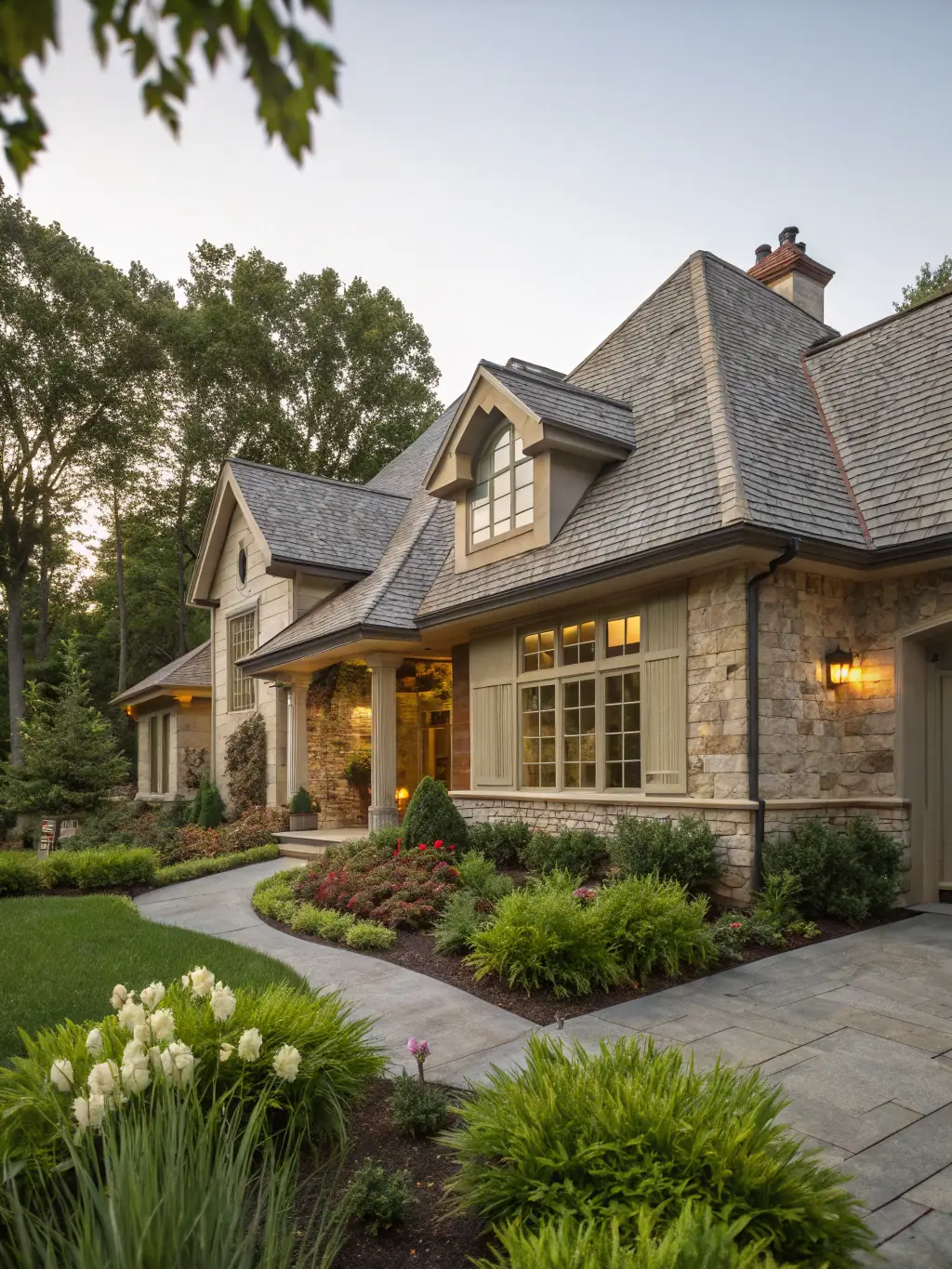 A modern house with a sturdy roof and well-maintained garden, symbolizing comprehensive home insurance coverage.